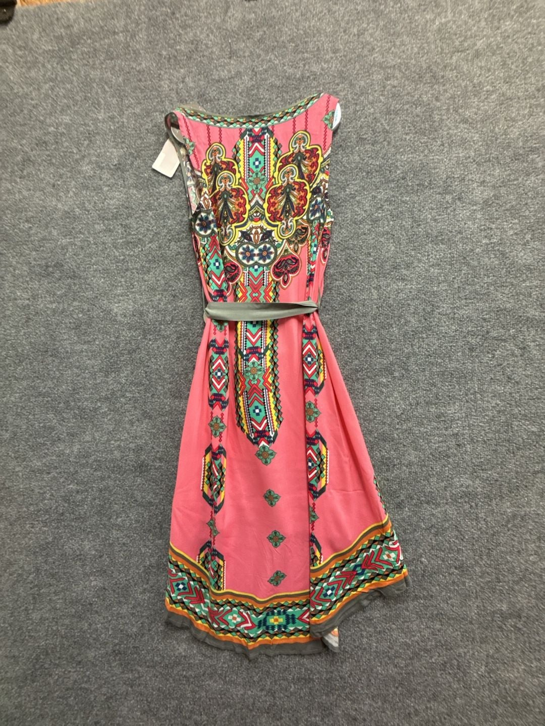 Peachpuff USA Pink Boho Floral Print High-Low Belted Dress 4