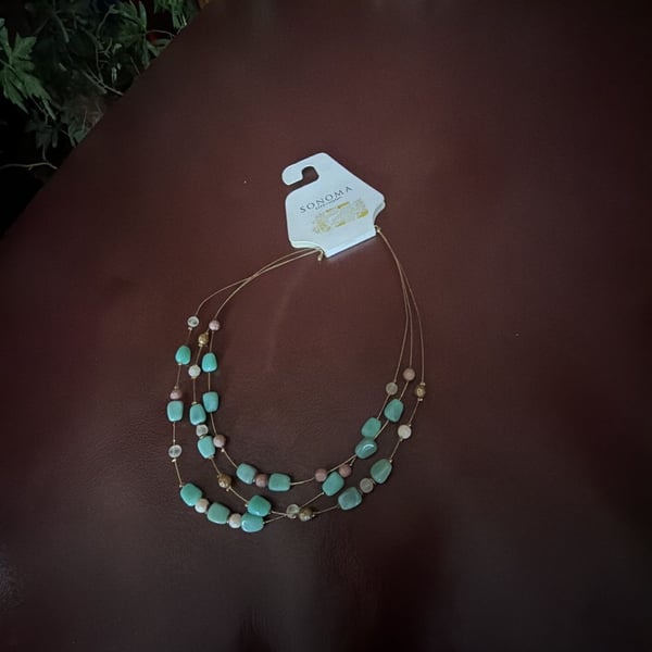 Sonoma Life + Style Multi-Strand Aqua and Brown Beaded Necklace