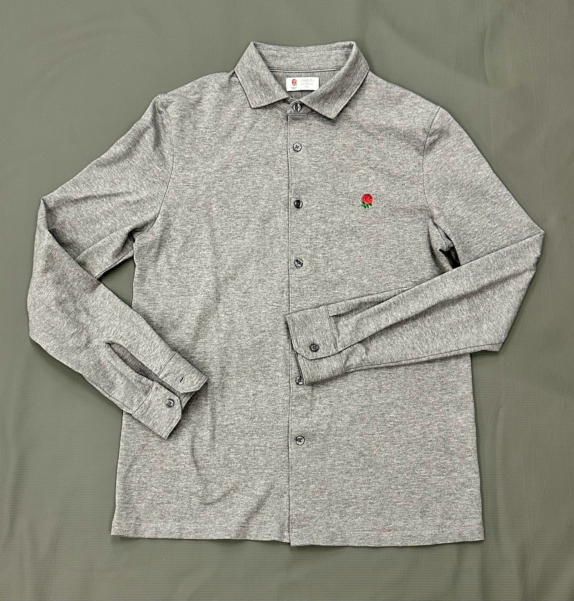 Charles Tyrwhitt England Rugby Grey Long Sleeve Knit Button Up Shirt 2