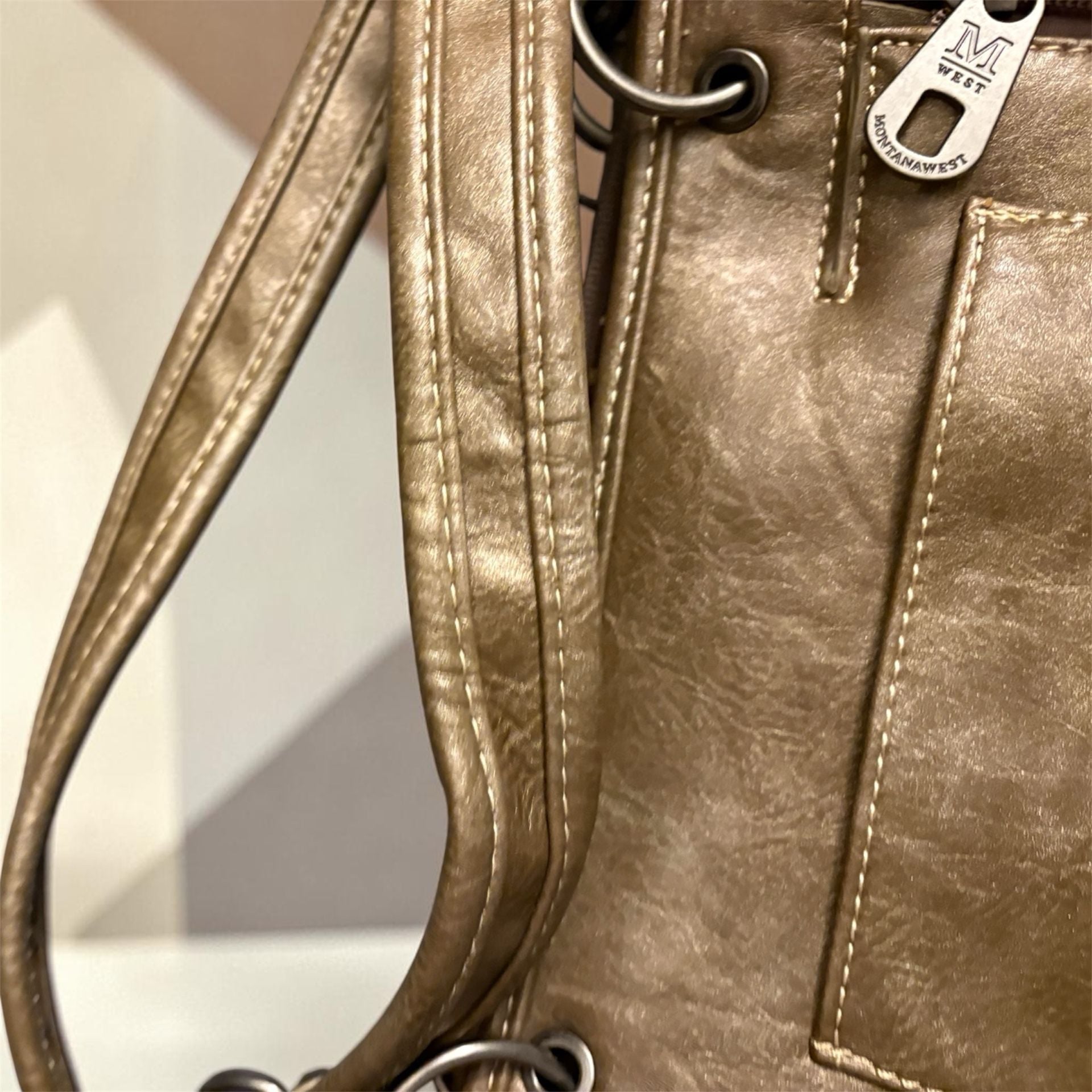 Montana West Western Handbag Purse Studded Tooled Leather Buckle Accent Gold 5