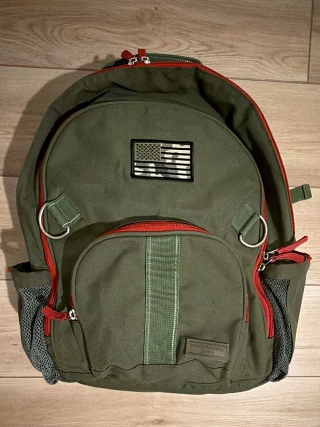 Pottery Barn Kids Riley Forest Green with Red Trim Backpack 2