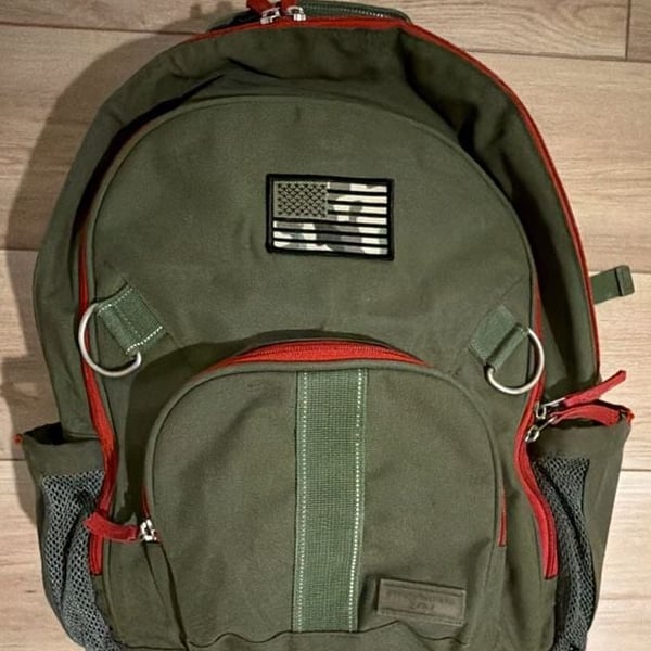 Pottery Barn Kids Riley Forest Green with Red Trim Backpack