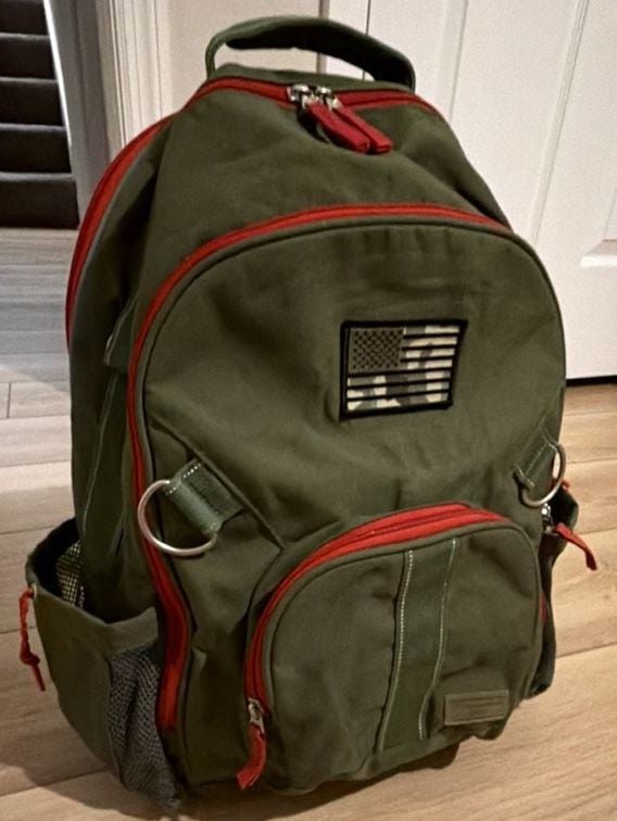 Pottery Barn Kids Riley Forest Green with Red Trim Backpack 3
