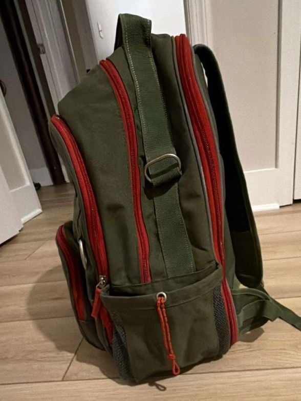 Pottery Barn Kids Riley Forest Green with Red Trim Backpack 6