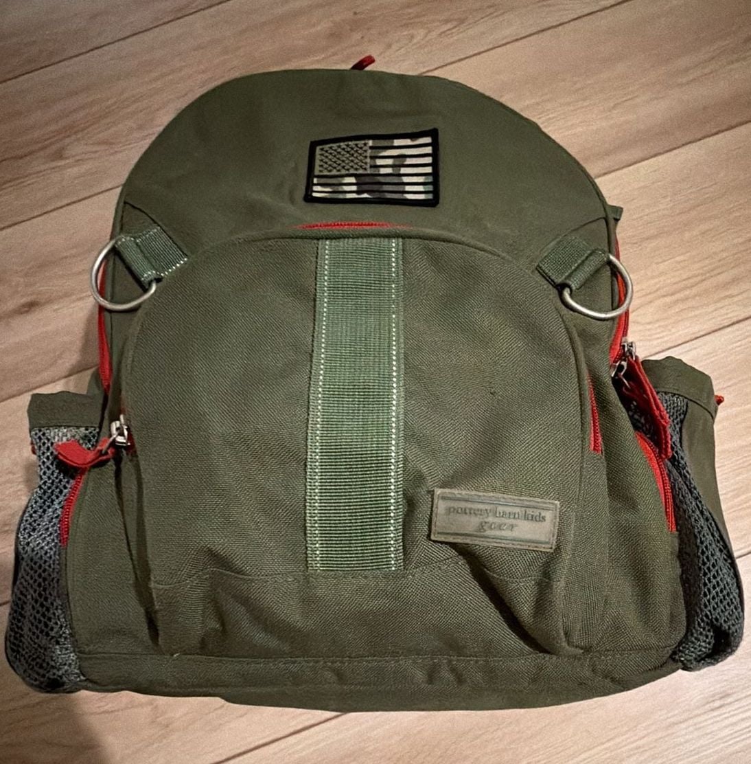 Pottery Barn Kids Riley Forest Green with Red Trim Backpack 8