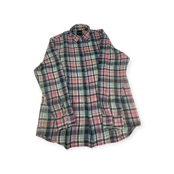 Tommy Bahama Mens Large 100% Linen Polynesian Plaid Long Sleeve Button Shirt L
