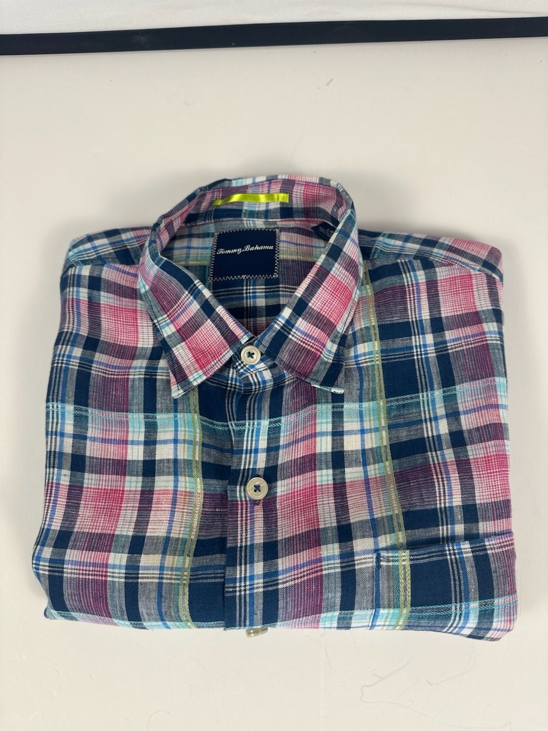 Tommy Bahama Mens Large 100% Linen Polynesian Plaid Long Sleeve Button Shirt L 7
