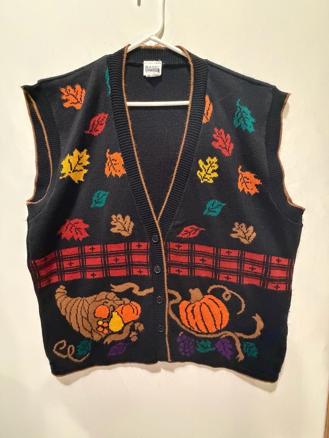 Basic Editions Plus Vintage Autumn Fall Thanksgiving Sweater Vest 2X 2