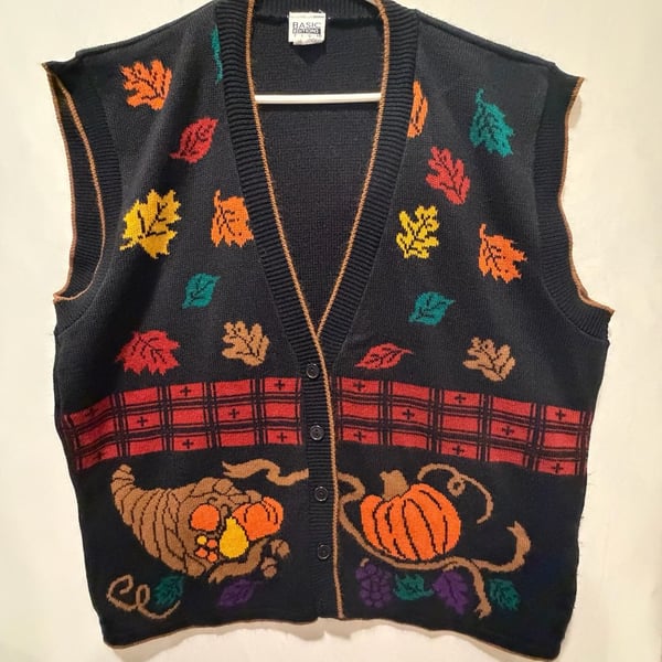 Basic Editions Plus Vintage Autumn Fall Thanksgiving Sweater Vest 2X