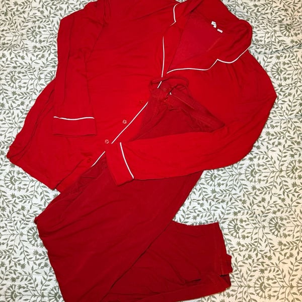 Nordstrom Red Notch Collar Long Sleeve Pajama Set