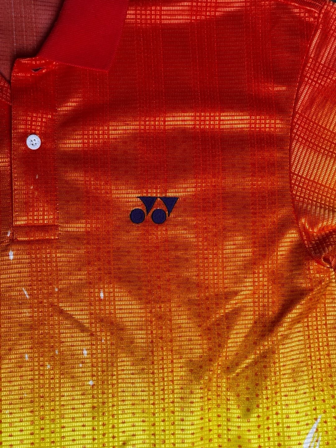 Yonex Vintage Fullprint Abstract Badminton Polo Shirt Red Yellow Size L 1221 4