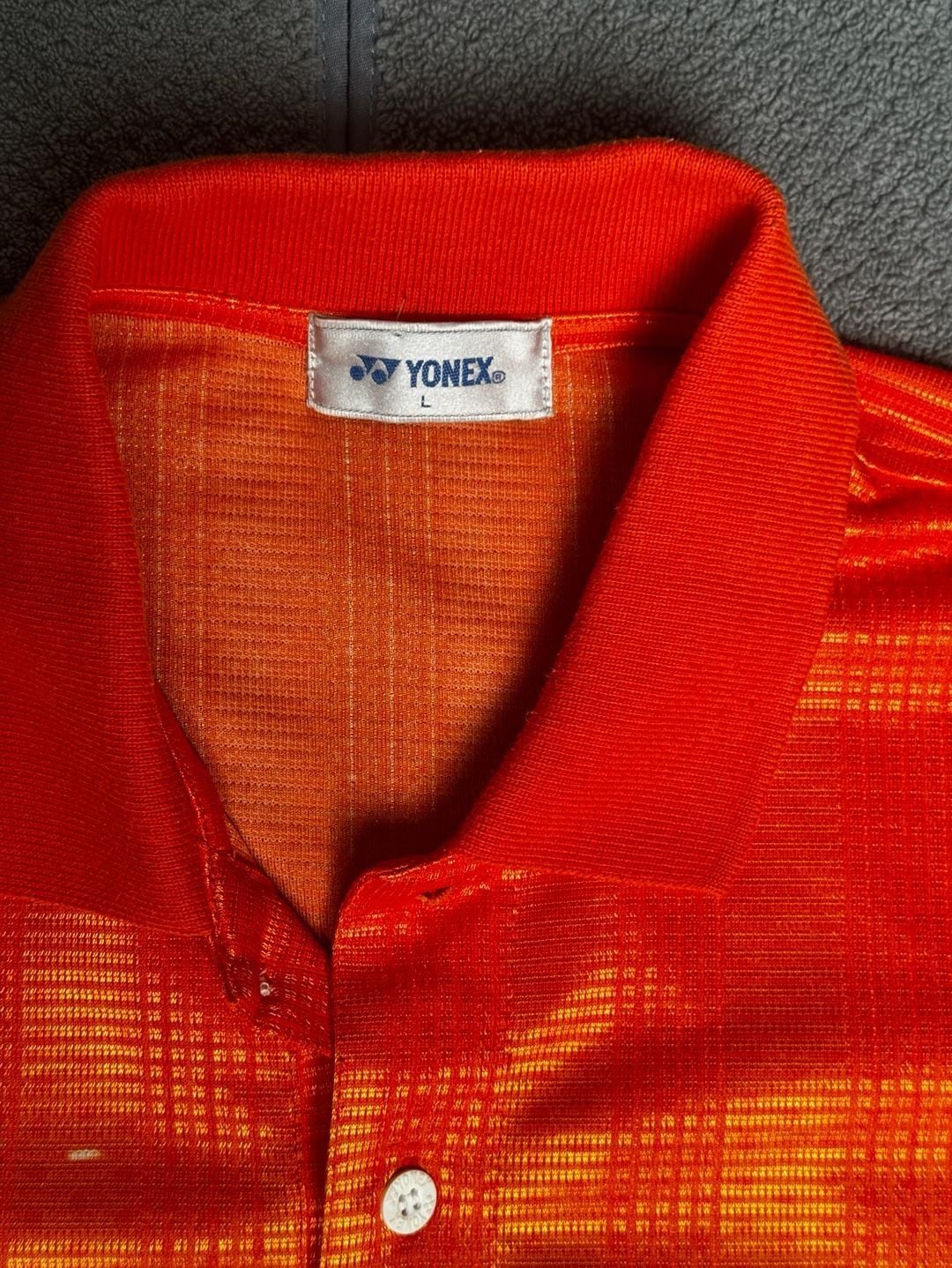 Yonex Vintage Fullprint Abstract Badminton Polo Shirt Red Yellow Size L 1221 3