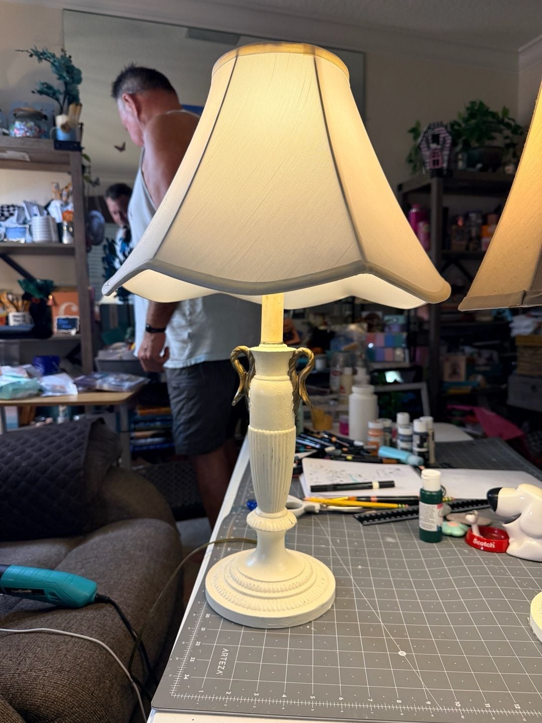 Vintage Neoclassical Urn Table Lamp with Gold Tone Accents and Pleated Shade 2