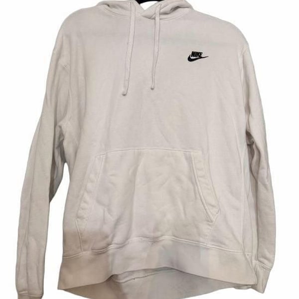 Nike White Hoodie Pullover Hoodie with Black Swoosh