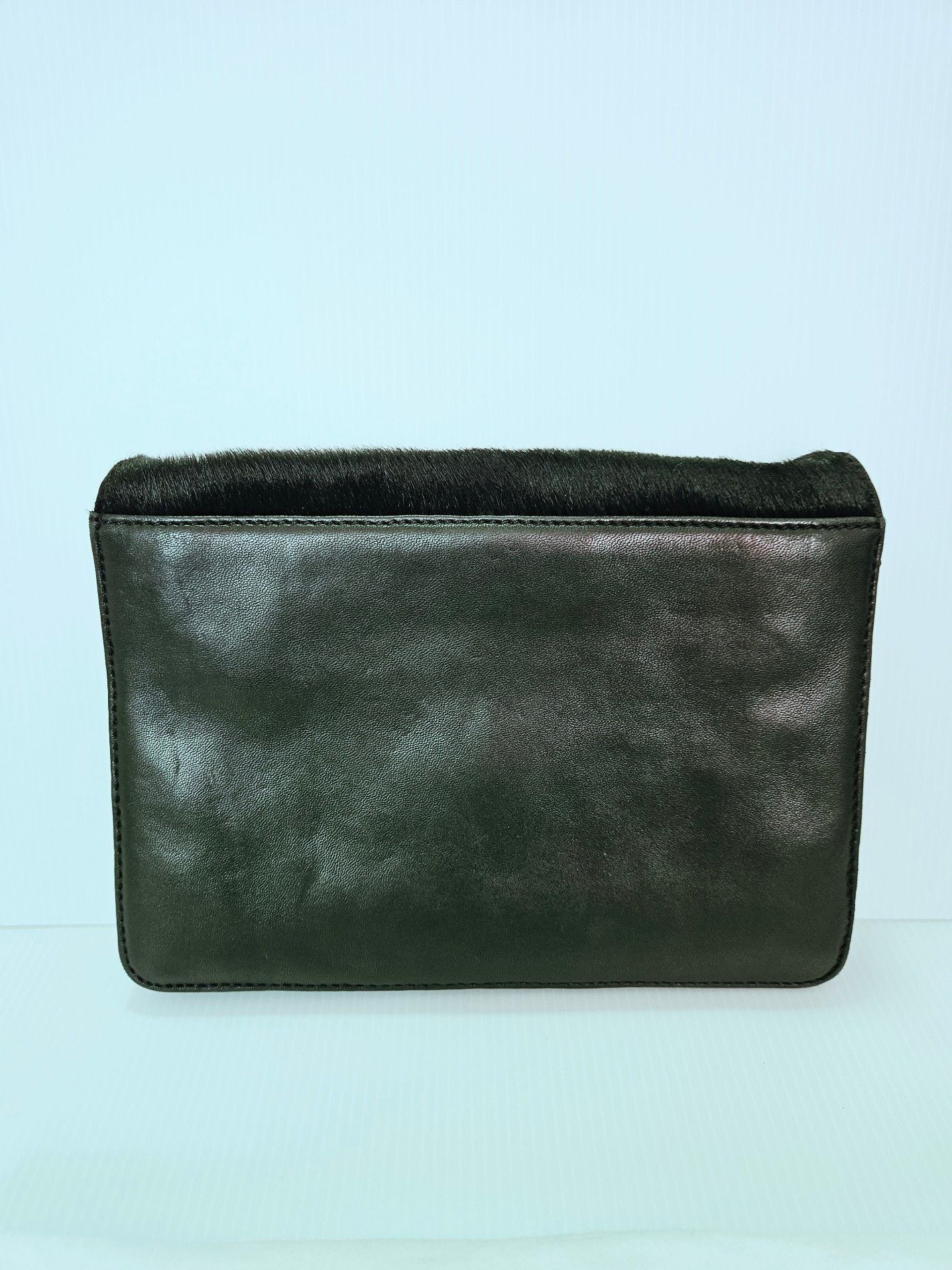 DKNY Black Lambskin Leather Calf Hair Clutch Crossbody  Chain Strap Dust Bag 8