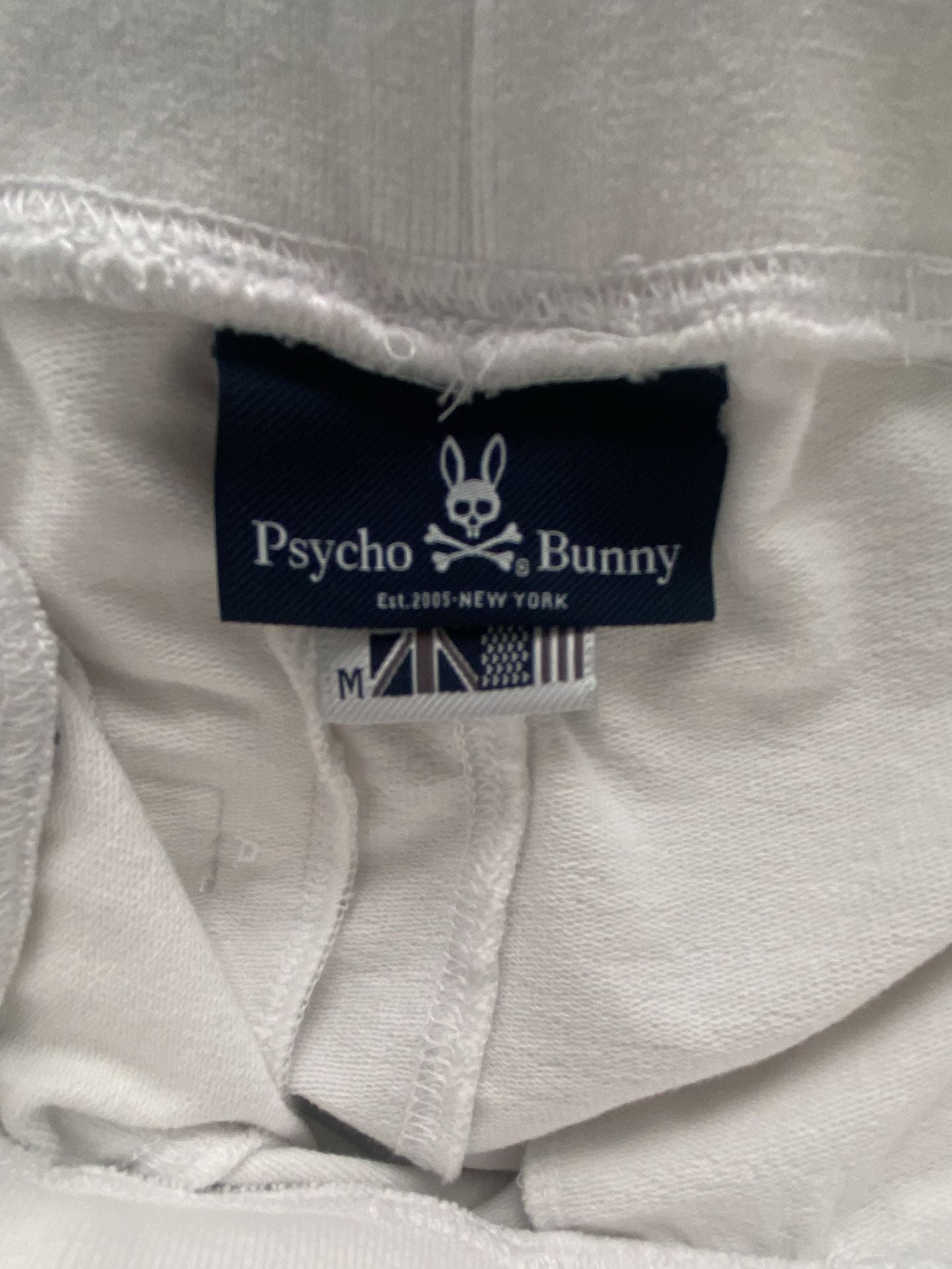 Psycho Bunny White Knit Drawstring Shorts with Striped Waistband and Leg Logo 3