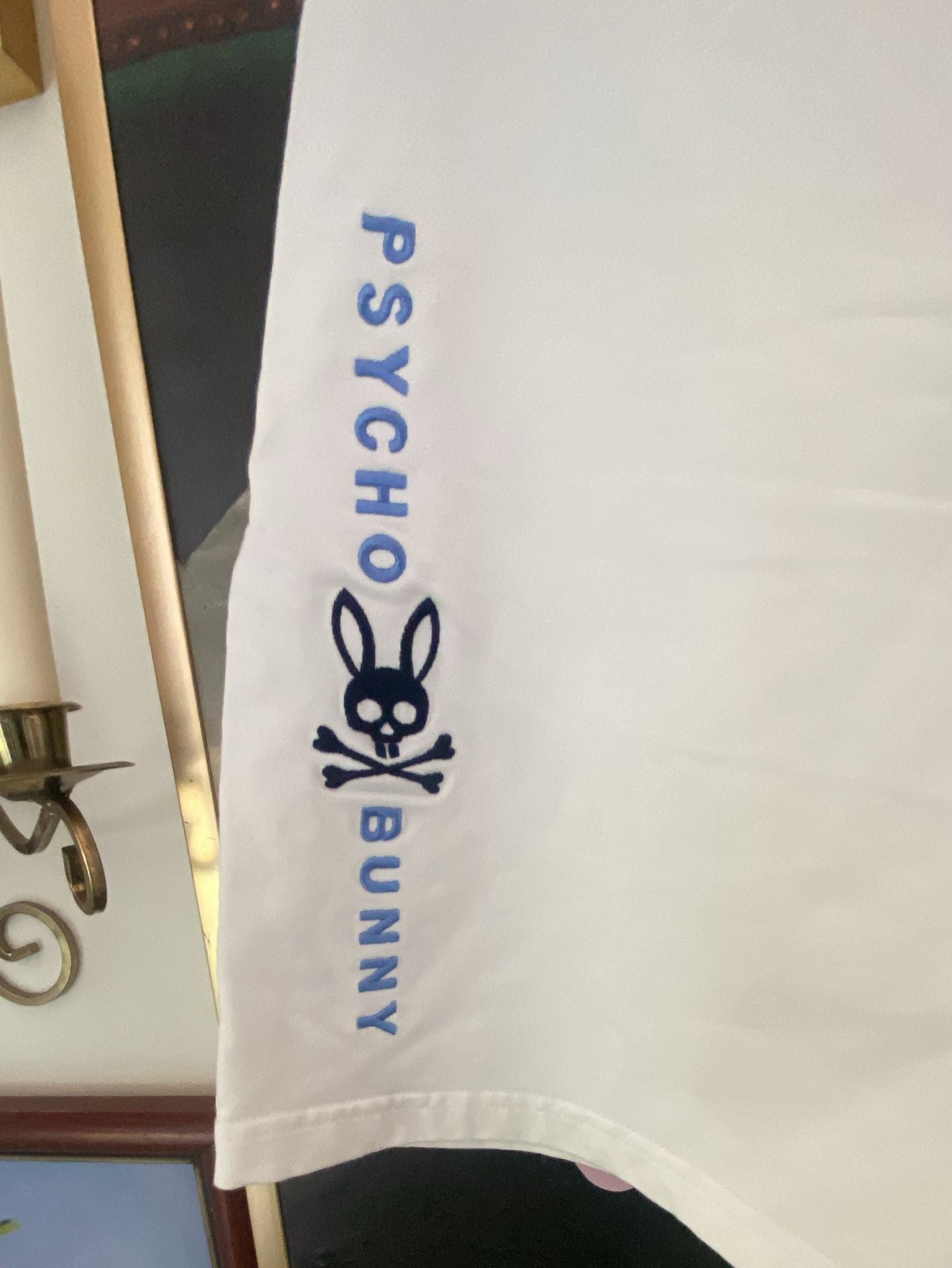 Psycho Bunny White Knit Drawstring Shorts with Striped Waistband and Leg Logo 5