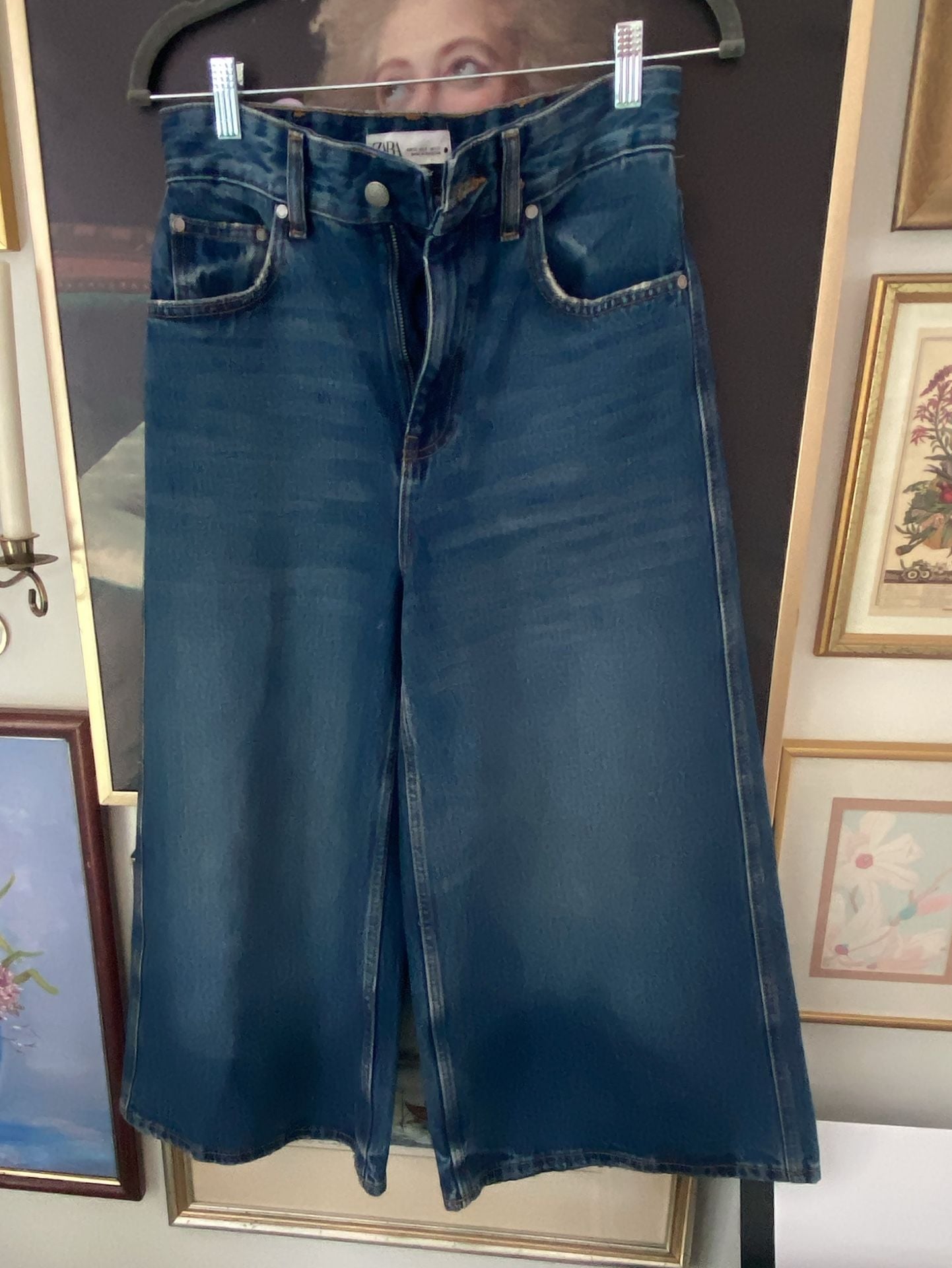 Zara High Rise Dark Wash Wide Leg Jeans 2