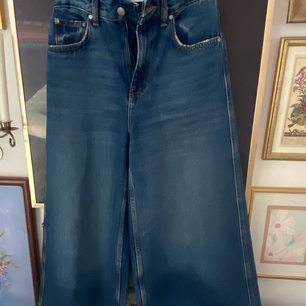 Zara High Rise Dark Wash Wide Leg Jeans
