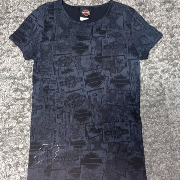Harley Davidson Women's All Over Print Graphic T-Shirt Black Size Large