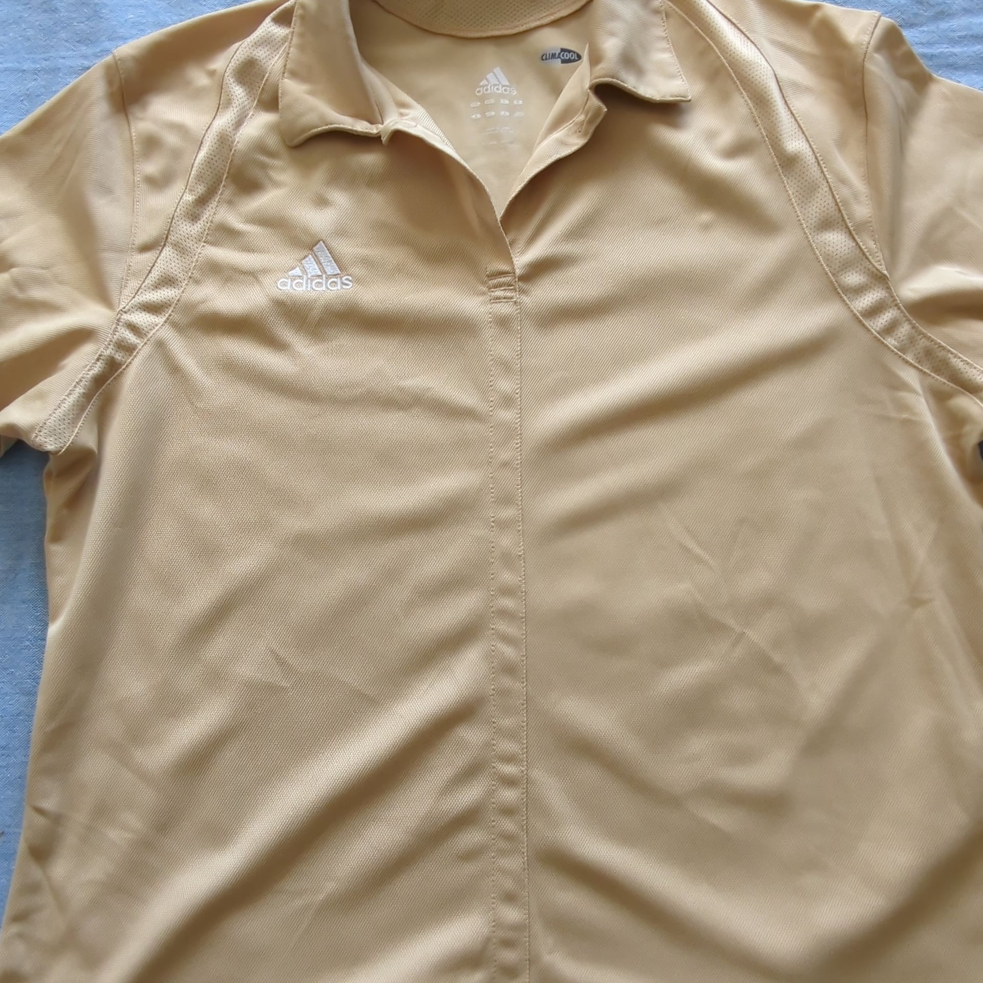 Adidas Women's Climacool Short Sleeve Polo Shirt Beige Gold Men's Size L 1