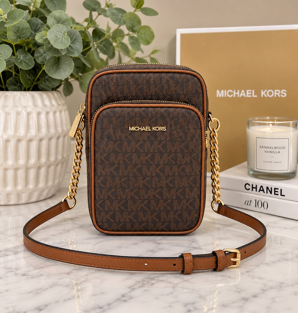 Michael Kors Jet Set Travel Medium Logo Crossbody Bag Brown 2