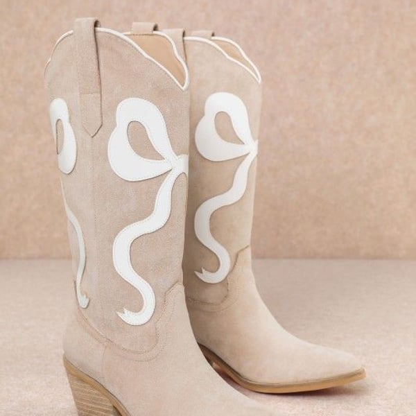 Bowie Cowboy Beige Knee High Western Boots Womens New