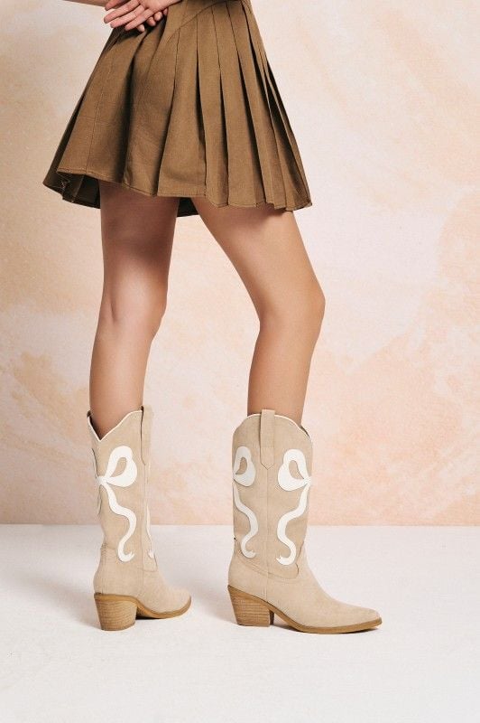 Bowie Cowboy Beige Knee High Western Boots Womens New 12