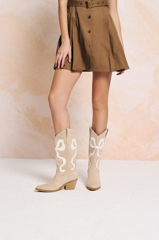 Bowie Cowboy Beige Knee High Western Boots Womens New 13