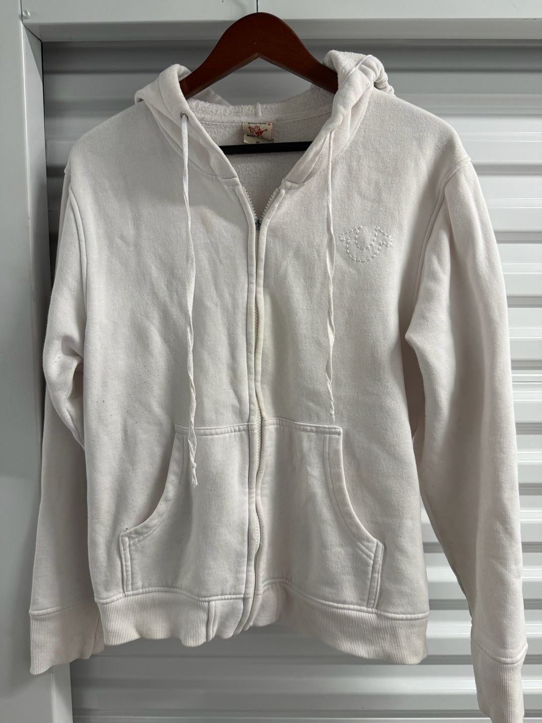 True Religion White Zip-Up Hoodie with Horseshoe Logo Size XL 2
