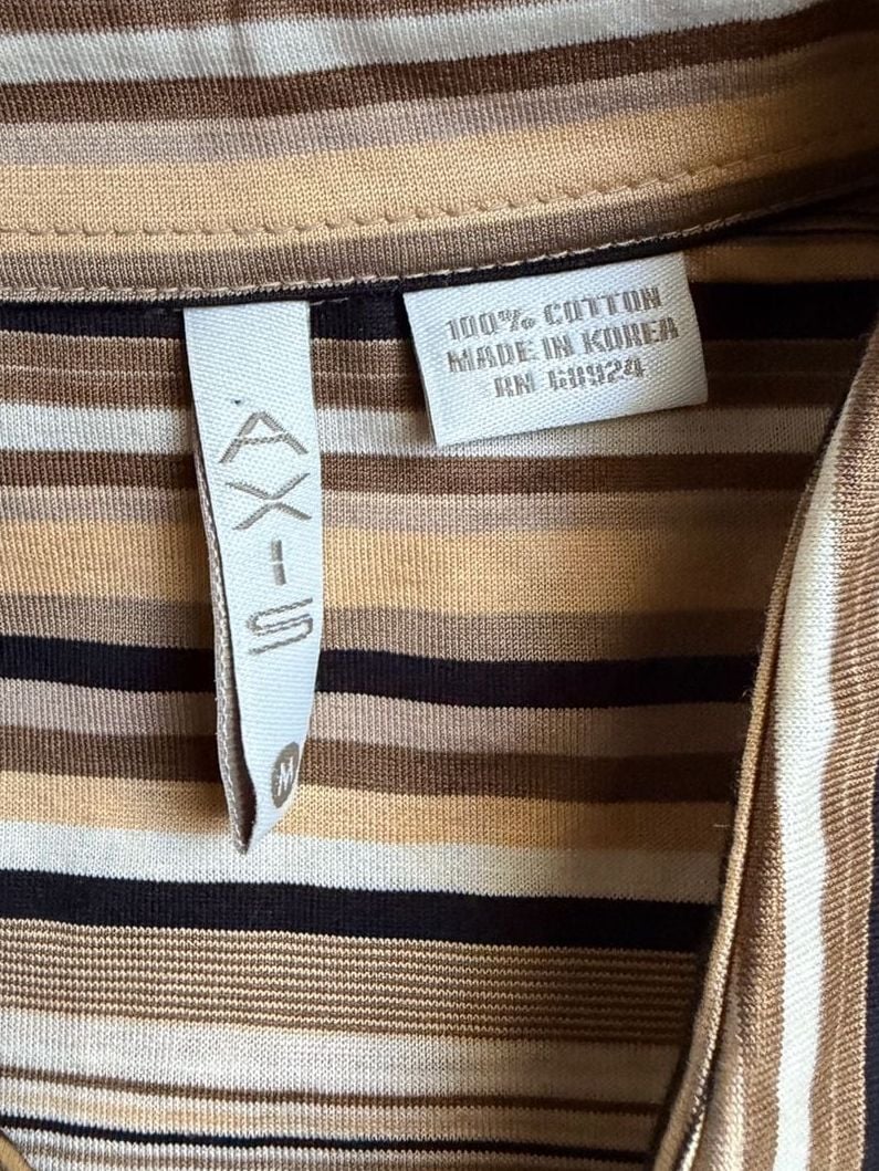 Axis 100% Cotton Brown Tan Black Striped Short Sleeve Button-Up Shirt Medium 7