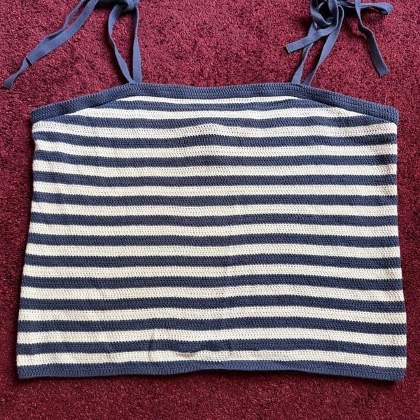 Universal Thread Women's Navy and White Striped Crocheted Tube Top Size XL