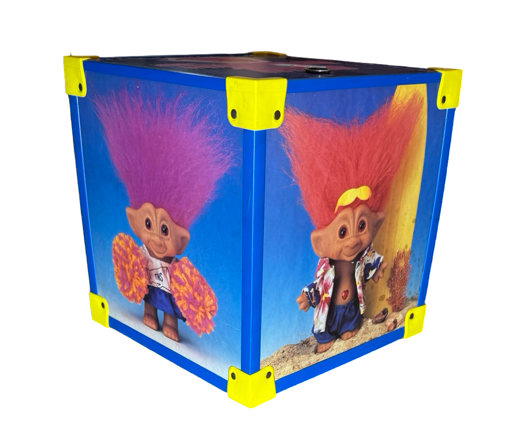 Vintage 1992 Ace Novelty Treasure Trolls Wooden Storage Box Toy Chest Cube 7