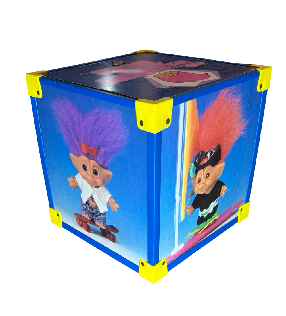 Vintage 1992 Ace Novelty Treasure Trolls Wooden Storage Box Toy Chest Cube 1