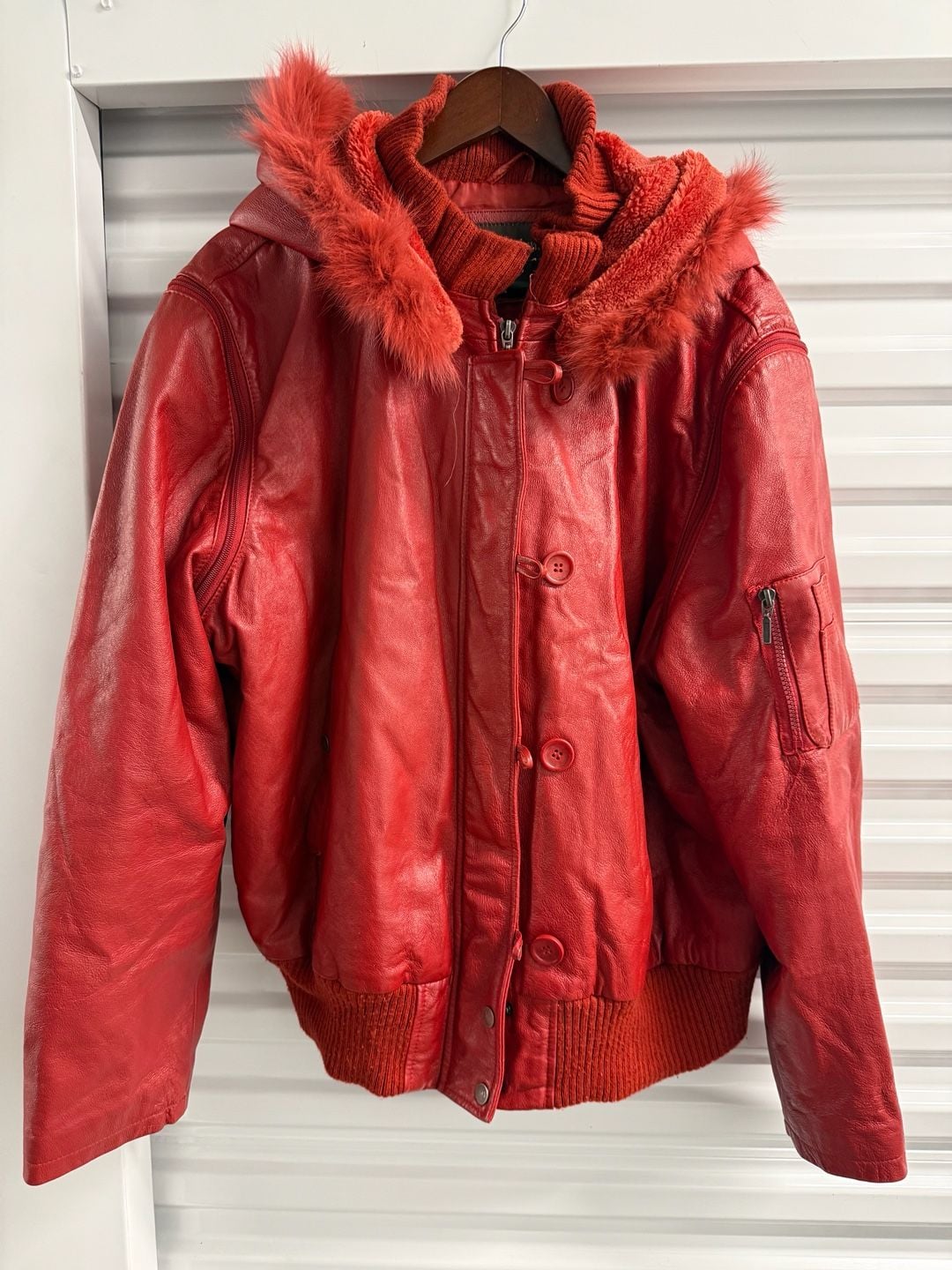 Sergio Beninni Milan Red Genuine Leather Fur Hood Bomber Jacket 7XL 2
