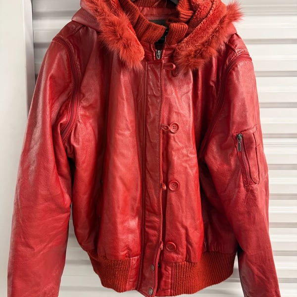 Sergio Beninni Milan Red Genuine Leather Fur Hood Bomber Jacket 7XL