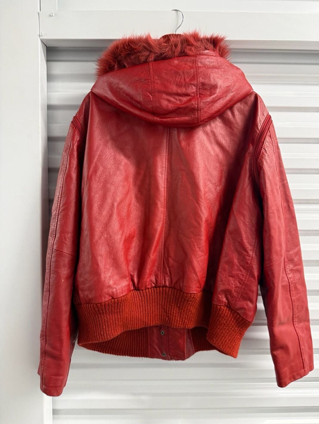 Sergio Beninni Milan Red Genuine Leather Fur Hood Bomber Jacket 7XL 4