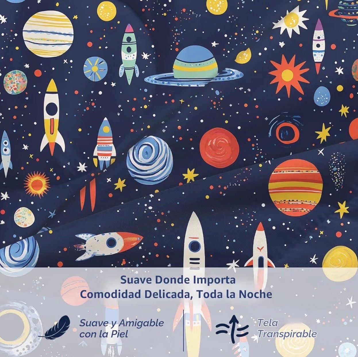 5-piece quilt outer space quilt set with planets and rockets. Size Full 2