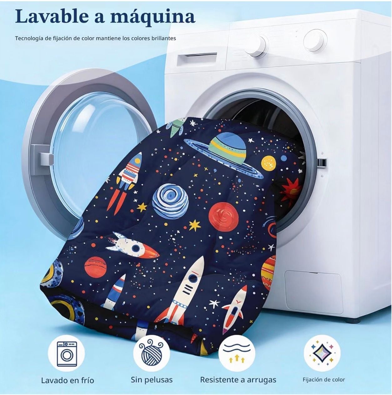5-piece quilt outer space quilt set with planets and rockets. Size Full 4