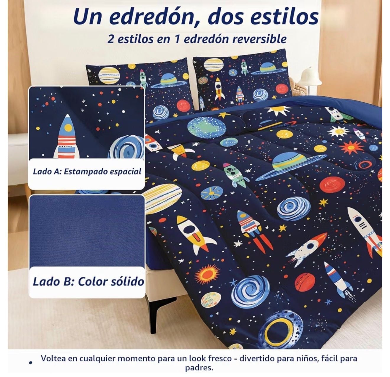 5-piece quilt outer space quilt set with planets and rockets. Size Full 8