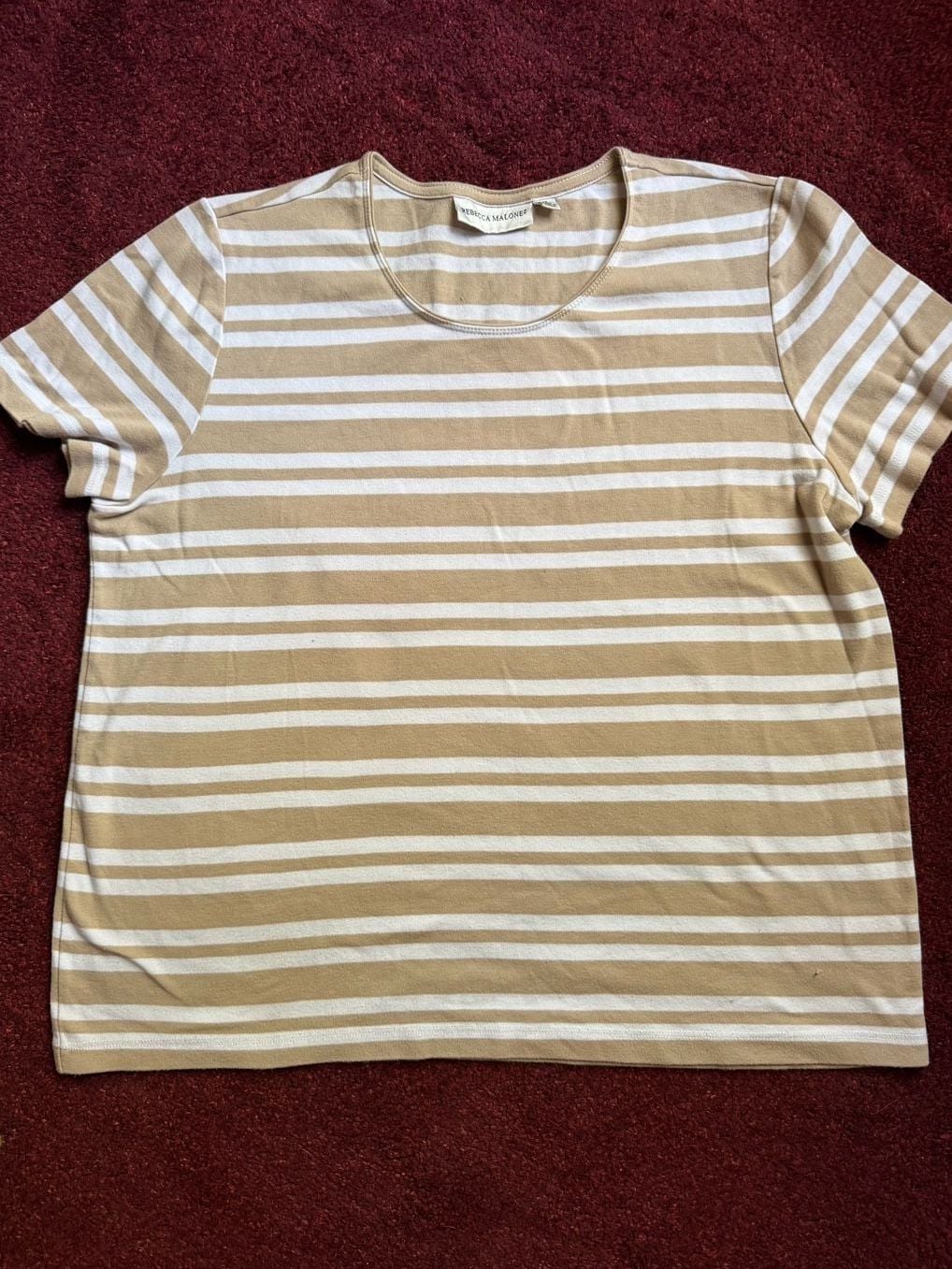 Rebecca Malone Tan and White Striped Short Sleeve T-Shirt 2