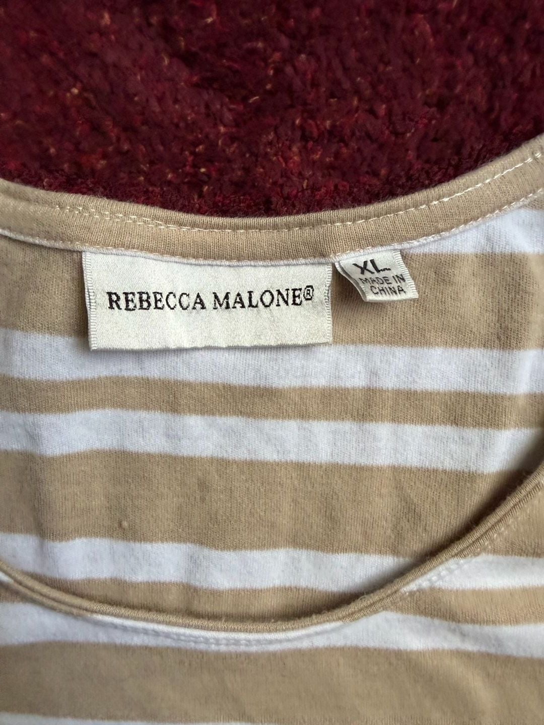 Rebecca Malone Tan and White Striped Short Sleeve T-Shirt 4