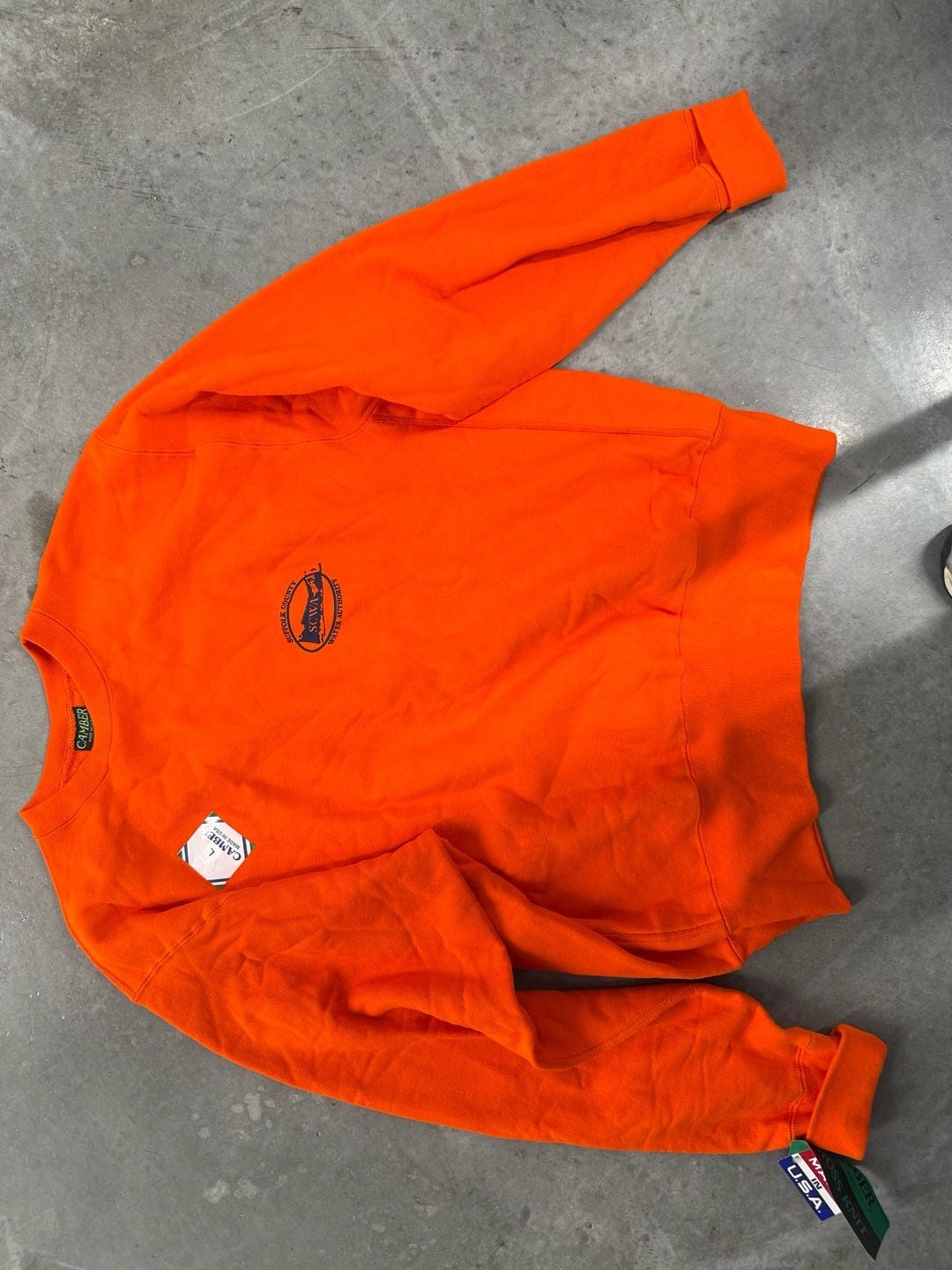 Camber Suffolk County Water Authority SCWA Orange Heavyweight Crewneck Sweatshirt Large 2