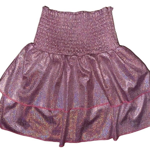 Kids Shiny Smocked Skirt Pink