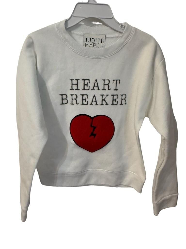 Judith March kids Heart Breaker White Sweatshirt with Chenille Heart Patch 2