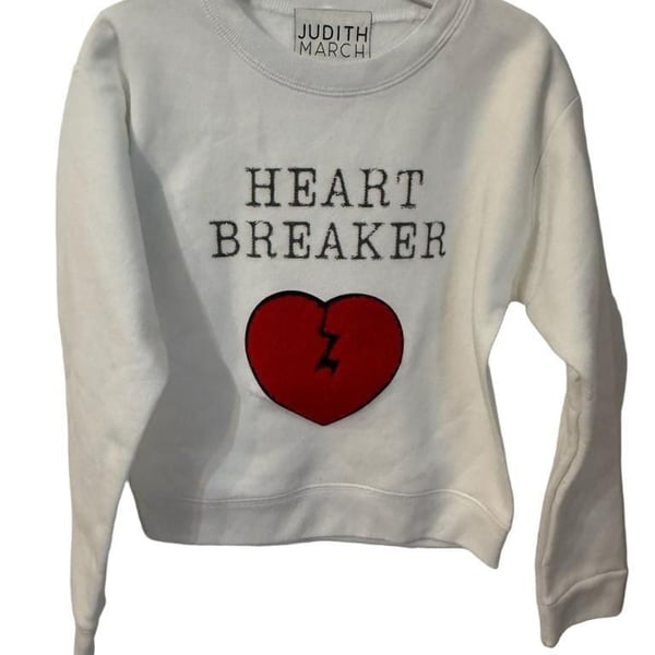 Judith March kids Heart Breaker White Sweatshirt with Chenille Heart Patch