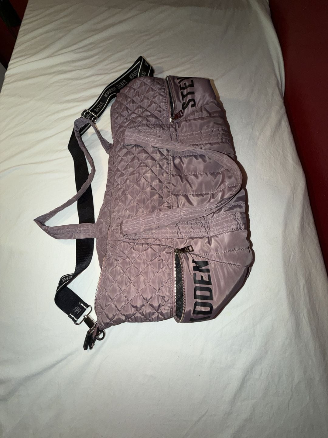 Steve Madden Quilted Duffle Bag Lavender 2