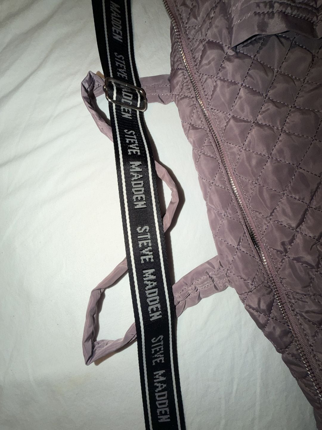 Steve Madden Quilted Duffle Bag Lavender 3