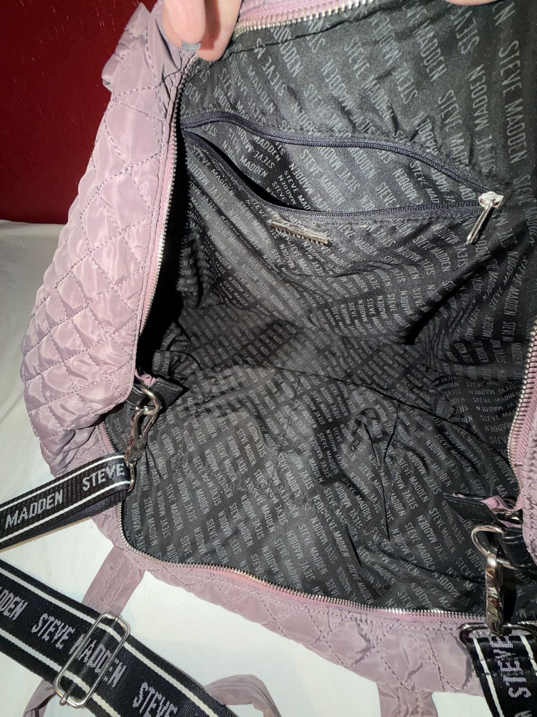Steve Madden Quilted Duffle Bag Lavender 4