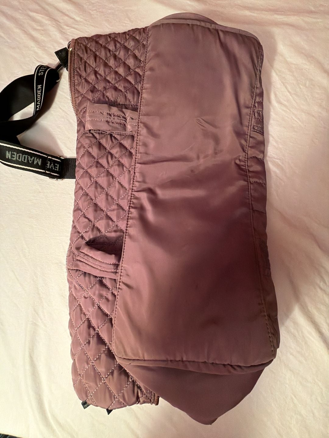 Steve Madden Quilted Duffle Bag Lavender 6
